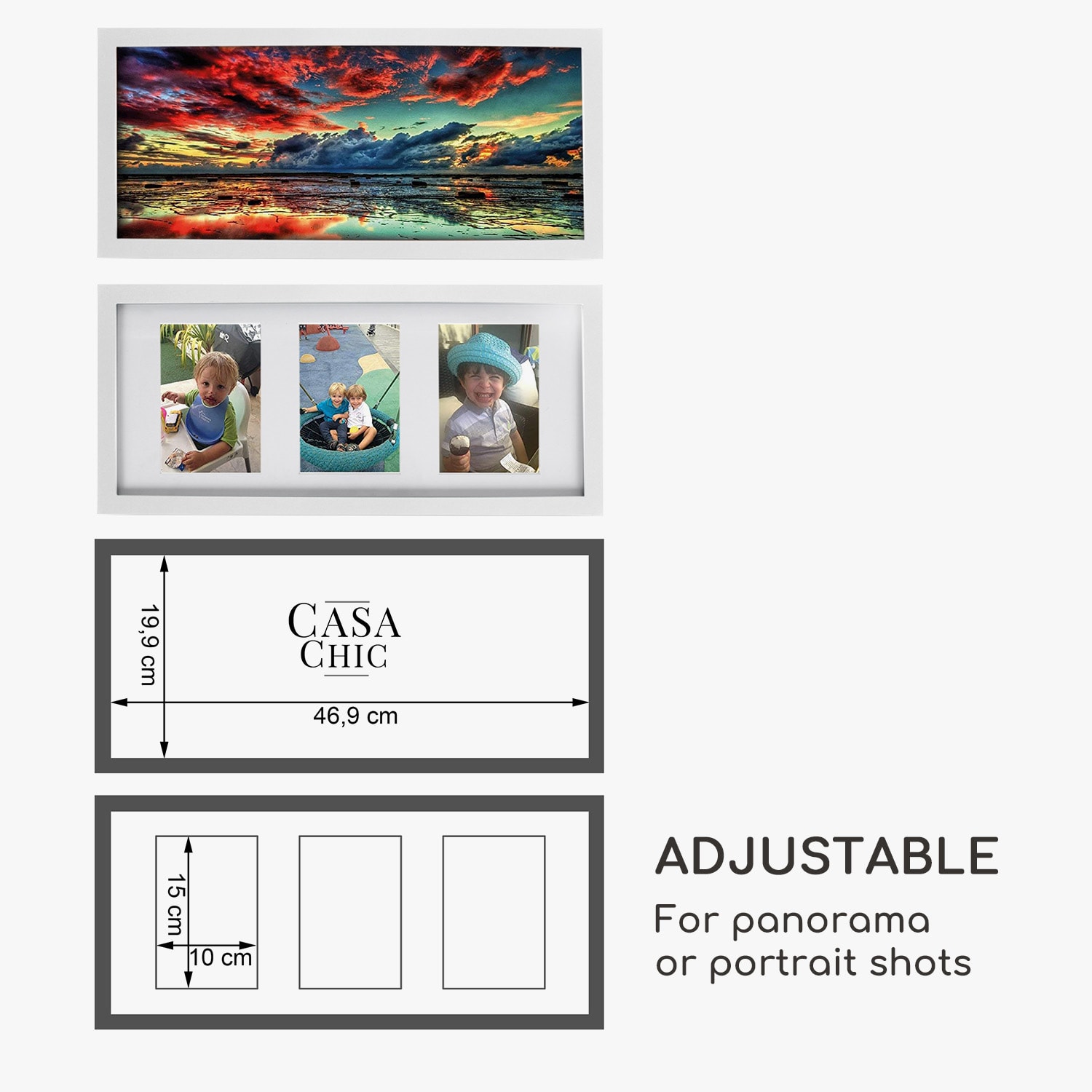 Moorgate, téglalap alakú képkeret, 1 keret 3 képhez, 15 x 10 cm, szerelt, fa