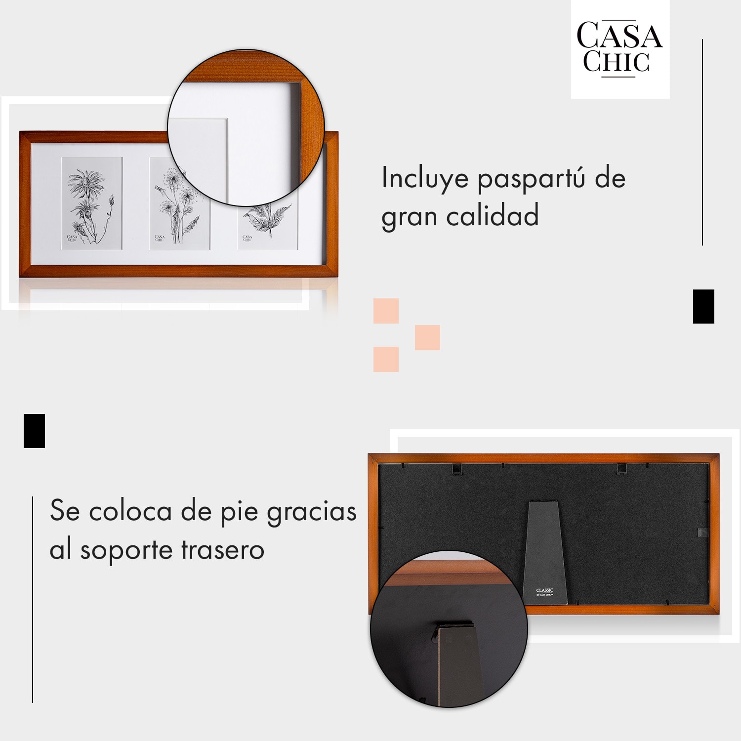 Marco de fotos Moorgate Rectangular 3 fotos 15 x 10 cm Madera Paspartú 