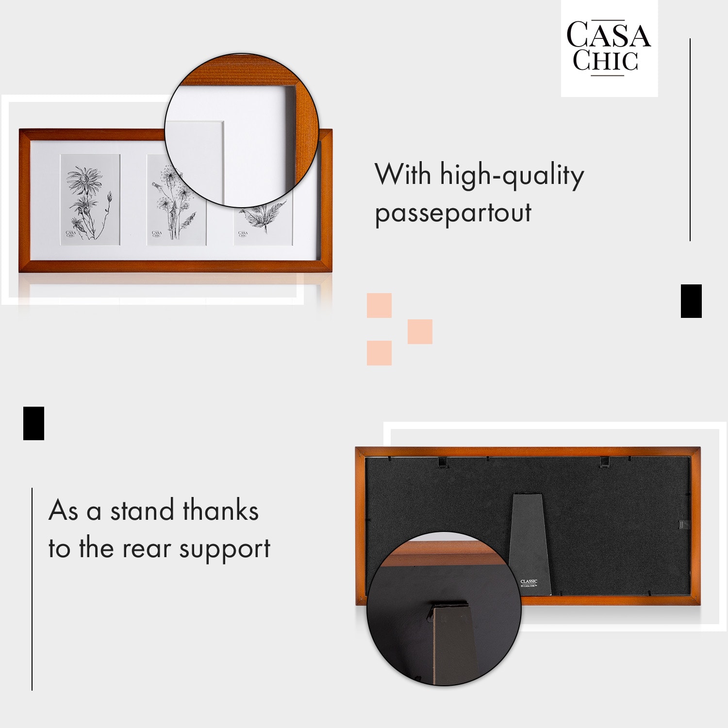 Moorgate, pravokutni okvir za slike, 1 okvir za 3 slike, 15 x 10 cm, nosač, drvo