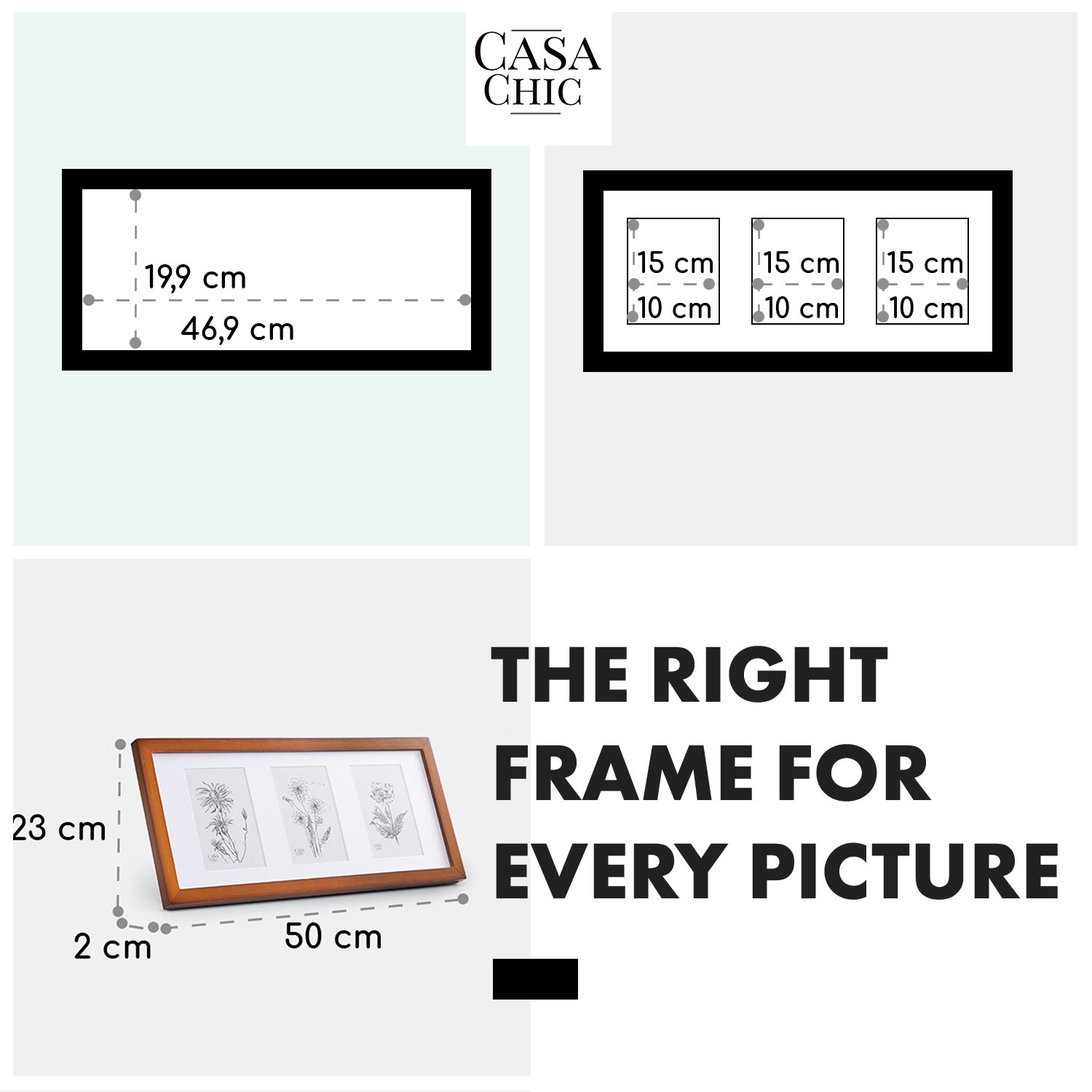 Moorgate, pravokutni okvir za slike, 1 okvir za 3 slike, 15 x 10 cm, nosač, drvo