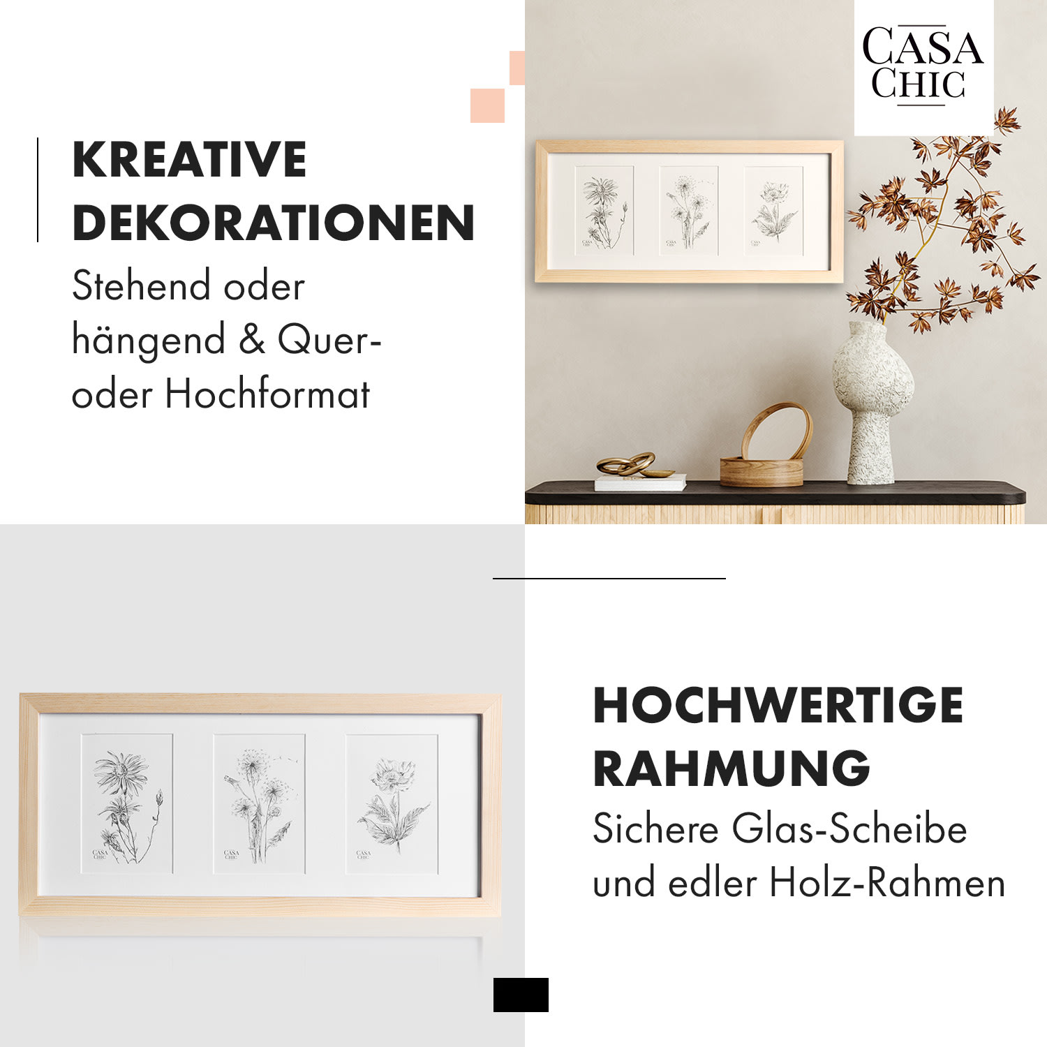 Moorgate - Cornice rettangolare, per 3 immagini da 15 x 10 cm, passepartout, legno 