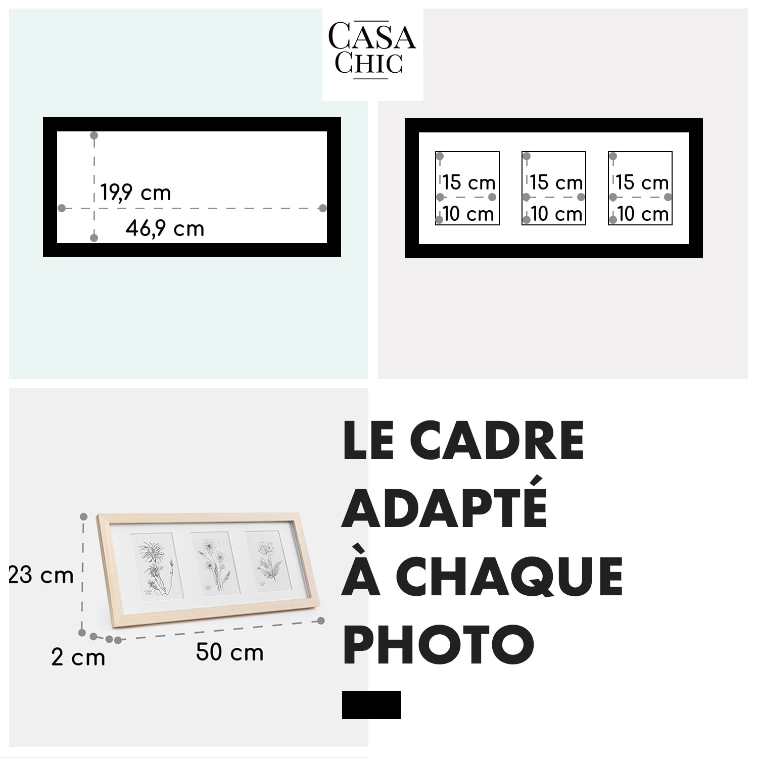 Moorgate cadre photo rectangulaire 3 cadres 15 x 10 cm passe-partout bois
