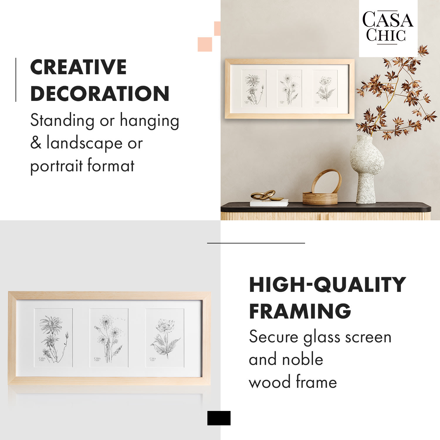 Moorgate, obdĺžnikový obrazový rám, 1 rám na 3 obrázky, 15 x 10 cm, pasparta, drevo 