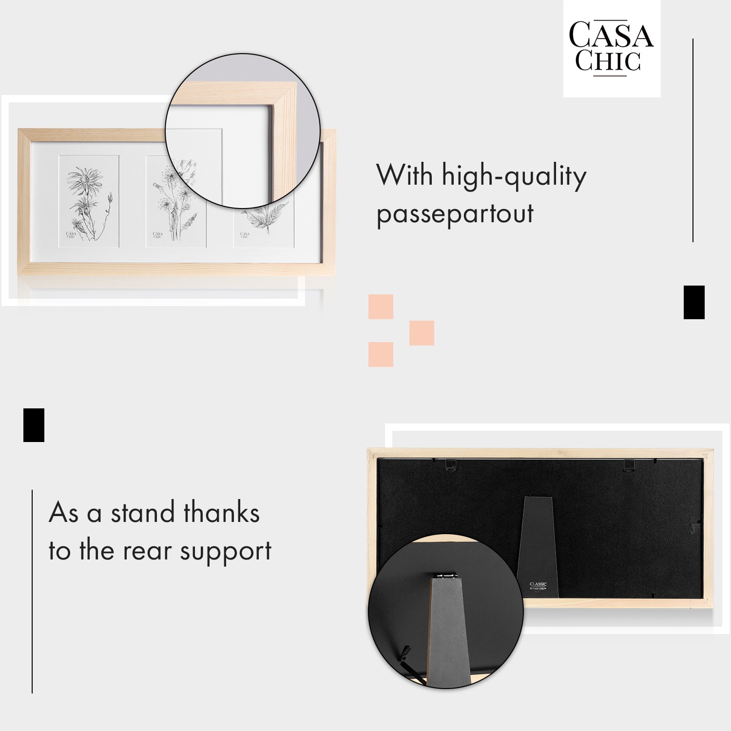 Moorgate, obdĺžnikový obrazový rám, 1 rám na 3 obrázky, 15 x 10 cm, pasparta, drevo 