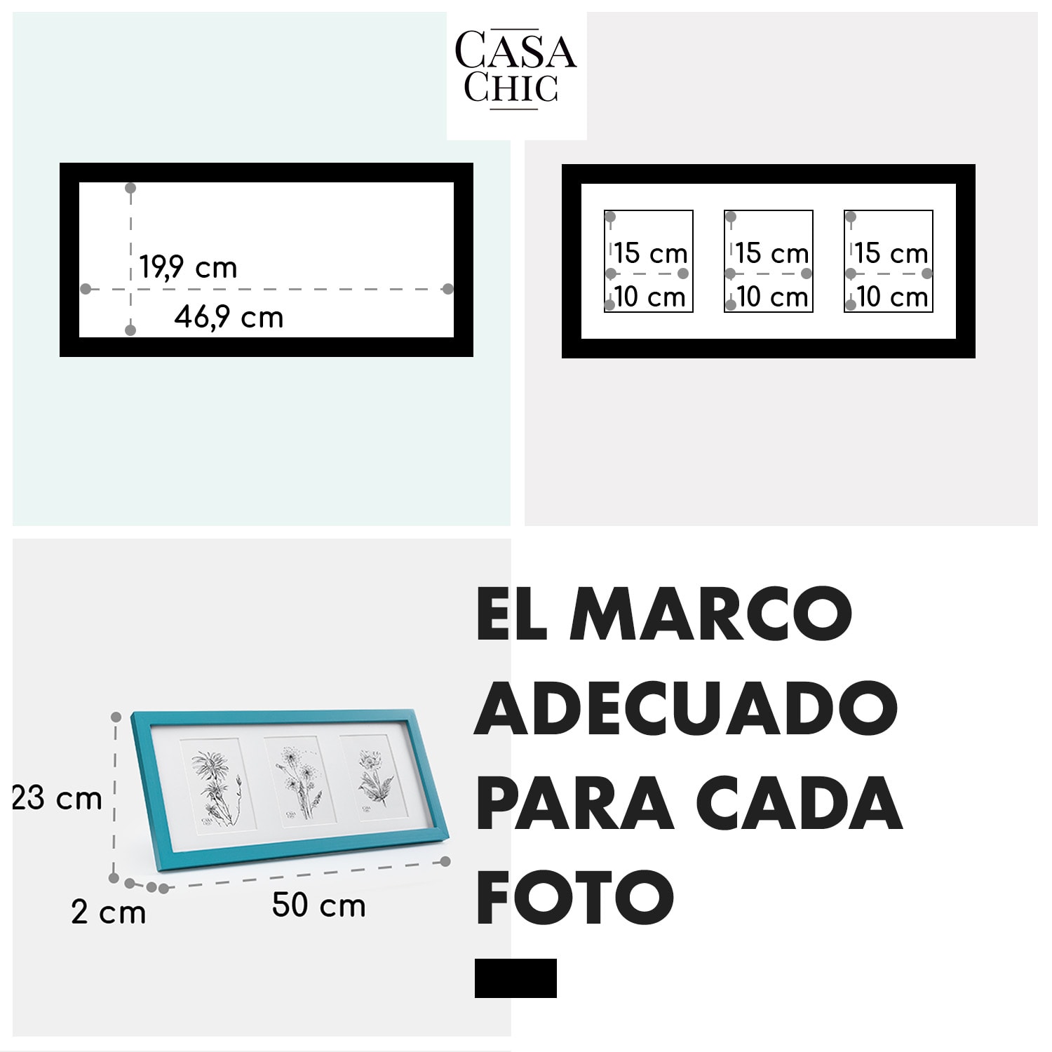 Marco de fotos Moorgate Rectangular 3 fotos 15 x 10 cm Madera Paspartú Turquesa