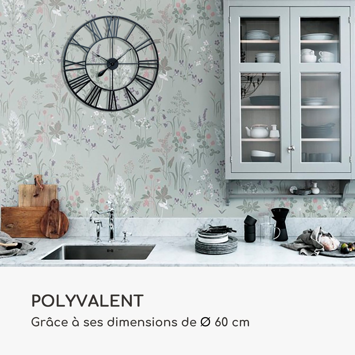 Queensway 60 Horloge murale cadre métallique silencieux Ø 60 cm