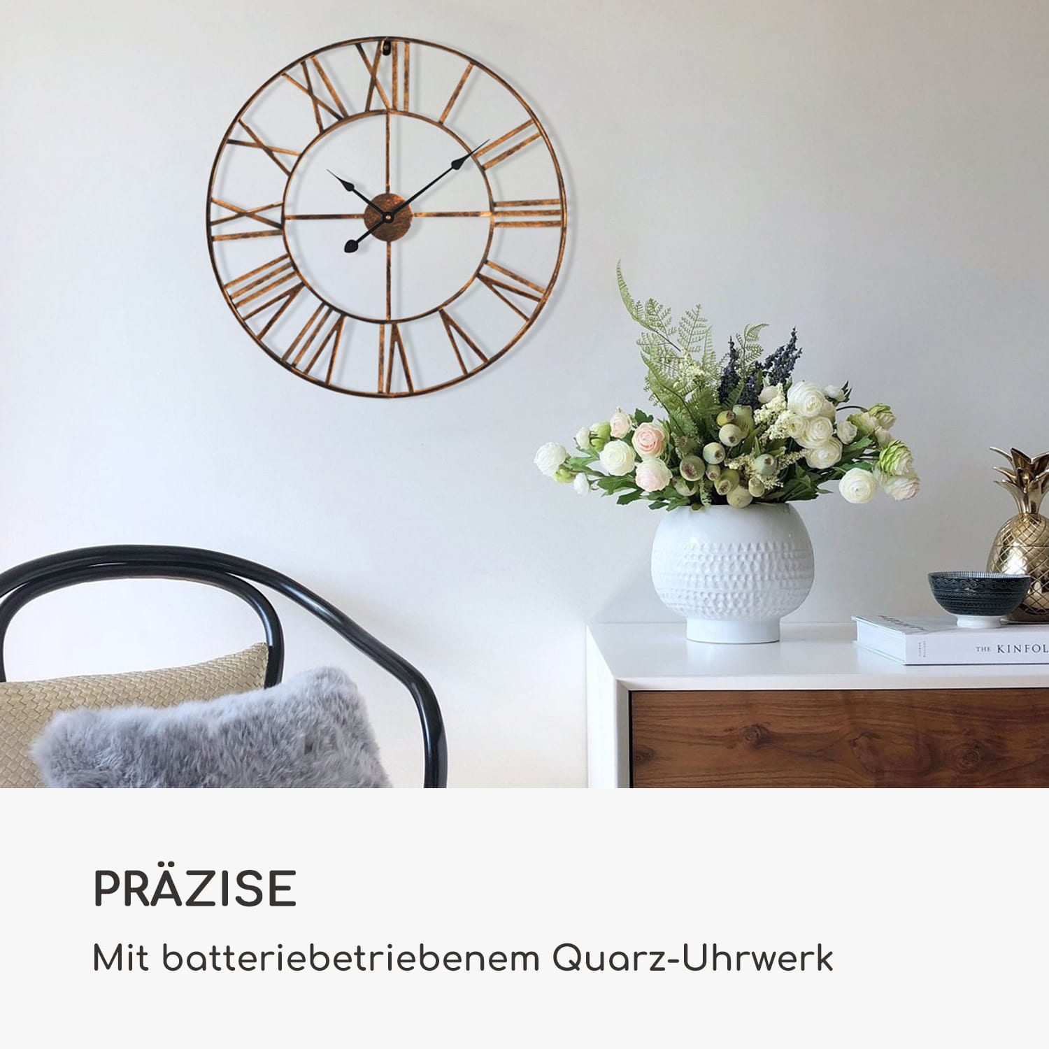 Queensway 60 Wanduhr Metallrahmen geräuschlos Ø 60 cm