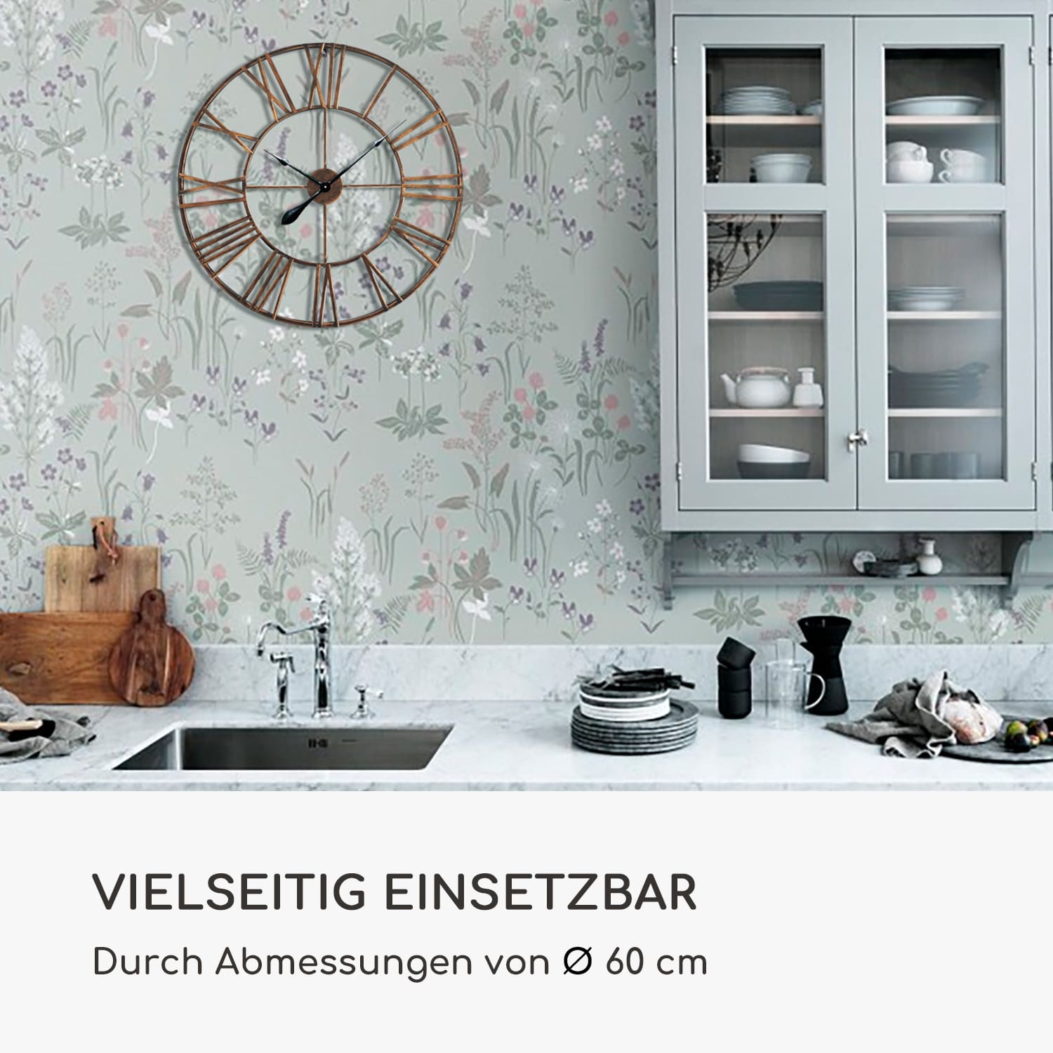 Queensway 60 Wanduhr Metallrahmen geräuschlos Ø 60 cm