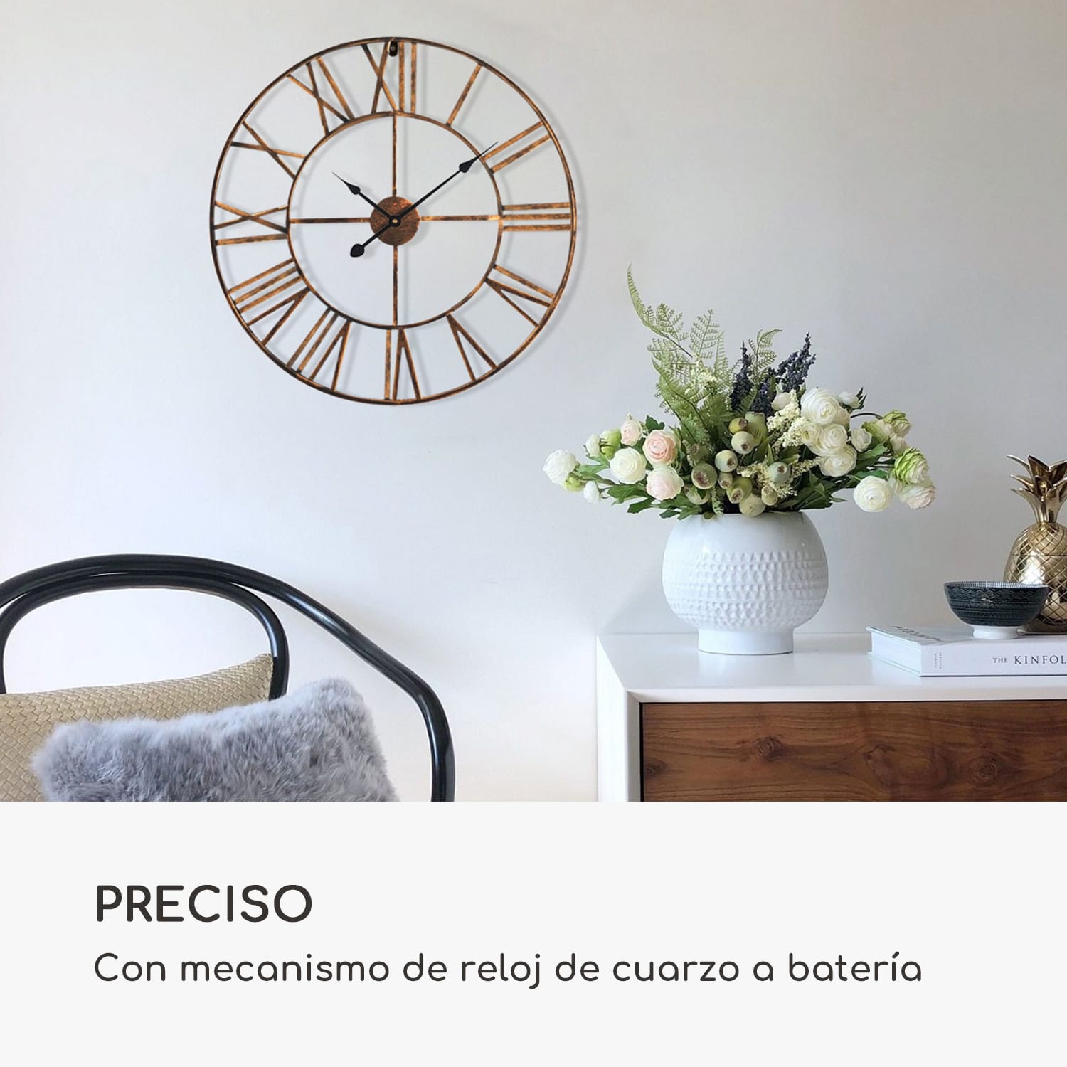 Queensway 60 Reloj de pared marco metálico silencioso 60 cm de diámetro  Cobre