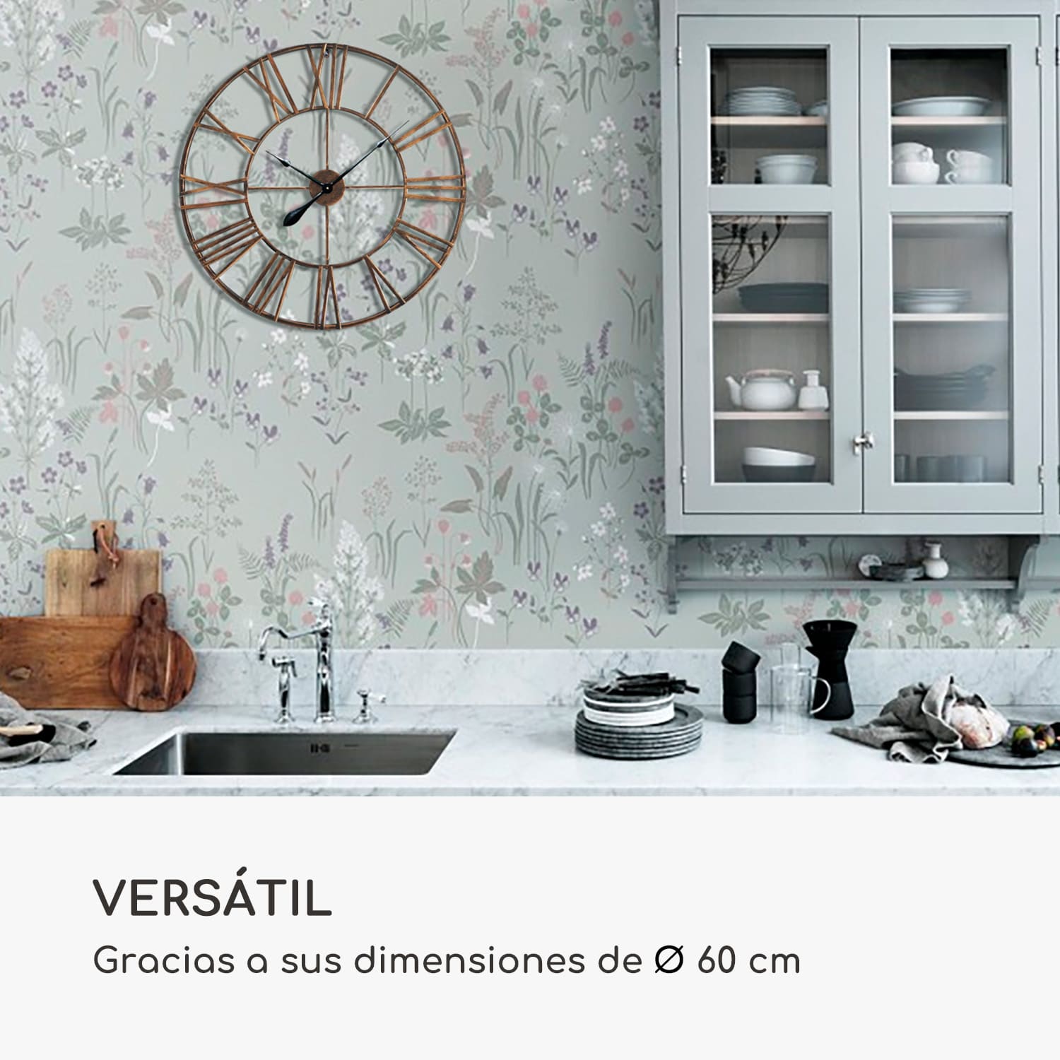 Queensway 60 Reloj de pared marco metálico silencioso 60 cm de diámetro