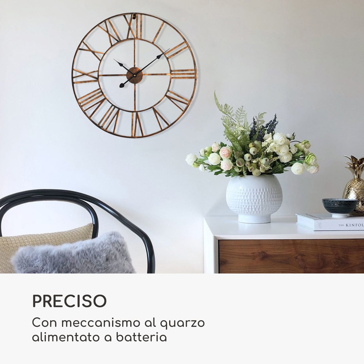 Queensway 60 - Orologio da parete, telaio in metallo, silenzioso, Ø 60 cm  Rame