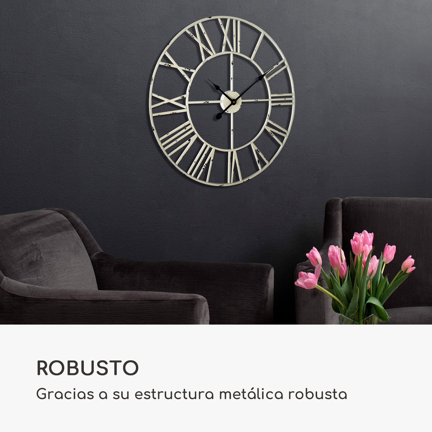 Queensway 60 Reloj de pared marco metálico silencioso 60 cm de diámetro