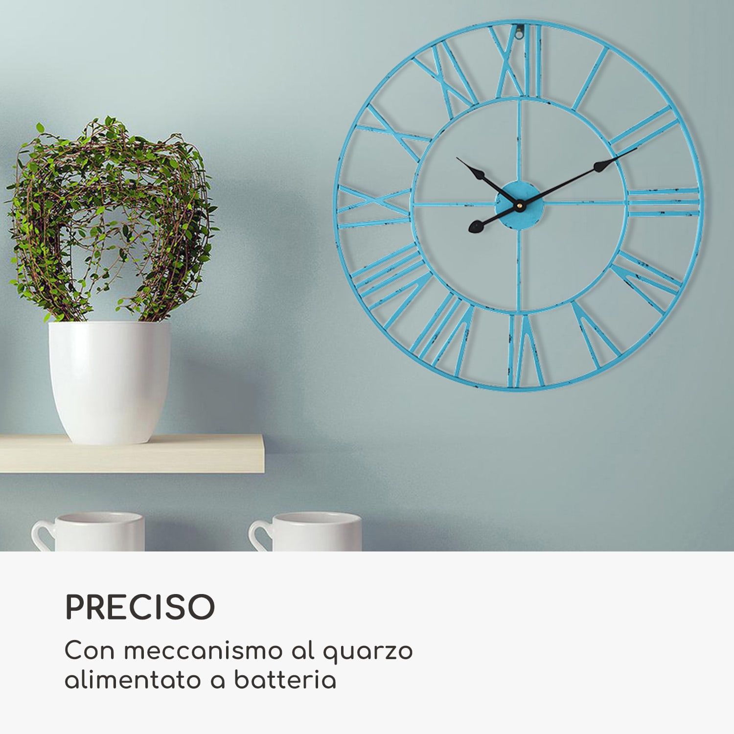 Queensway 60 - Orologio da parete, telaio in metallo, silenzioso, Ø 60 cm  Turchese