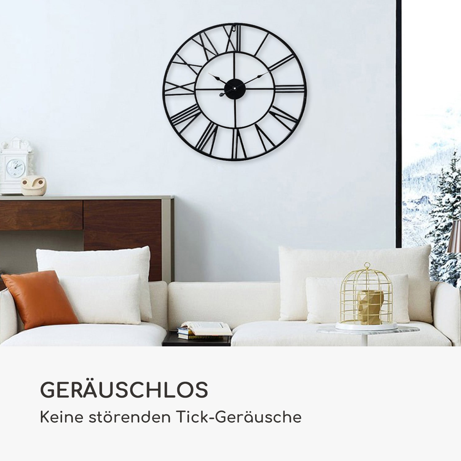 Queensway 80 Wanduhr Metallrahmen geräuschlos Ø 76 cm