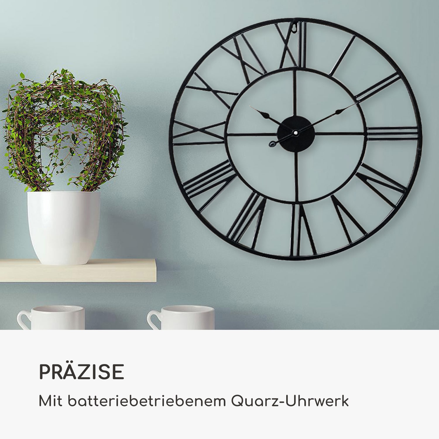 Queensway 80 Wanduhr Metallrahmen geräuschlos Ø 76 cm