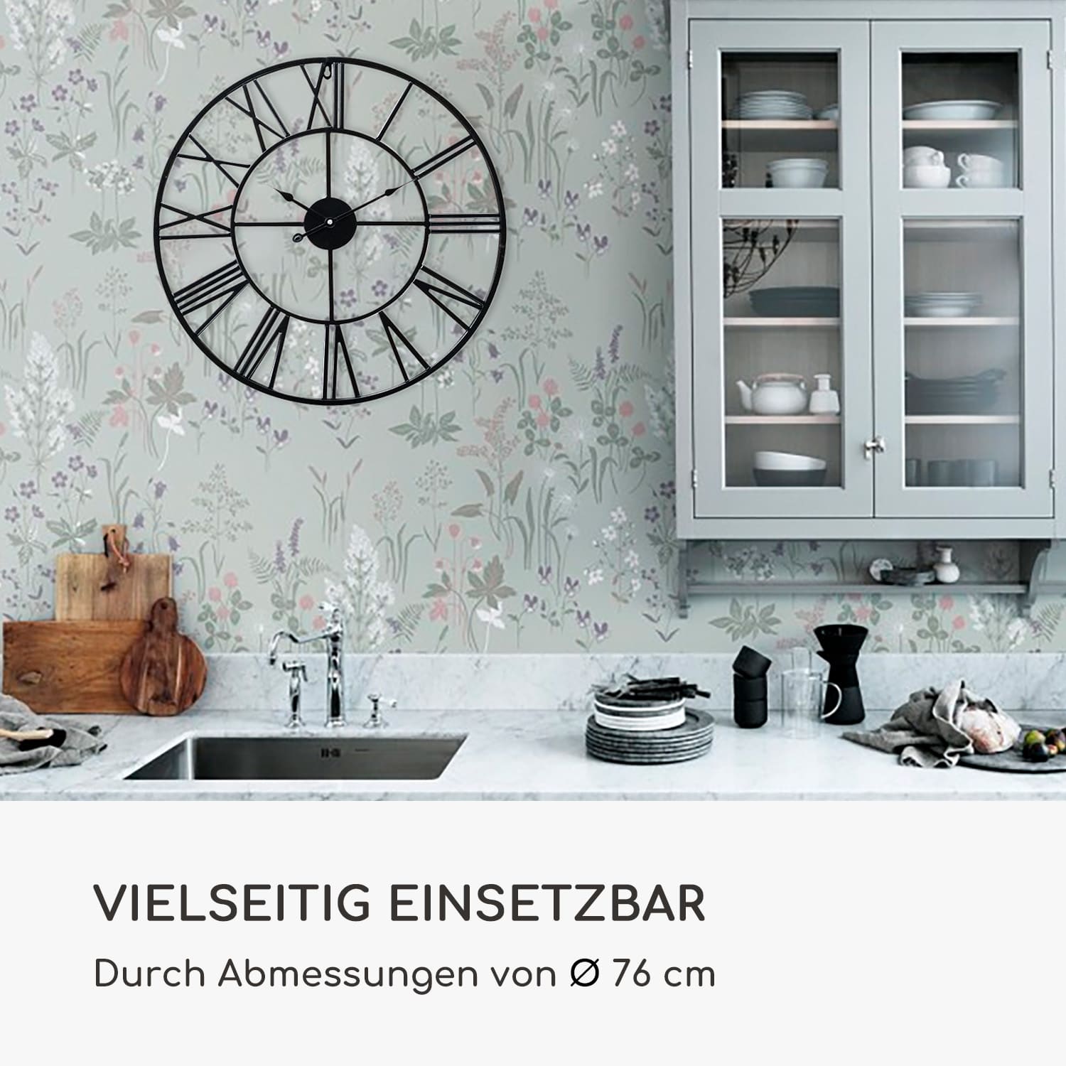 Queensway 80 Wanduhr Metallrahmen geräuschlos Ø 76 cm