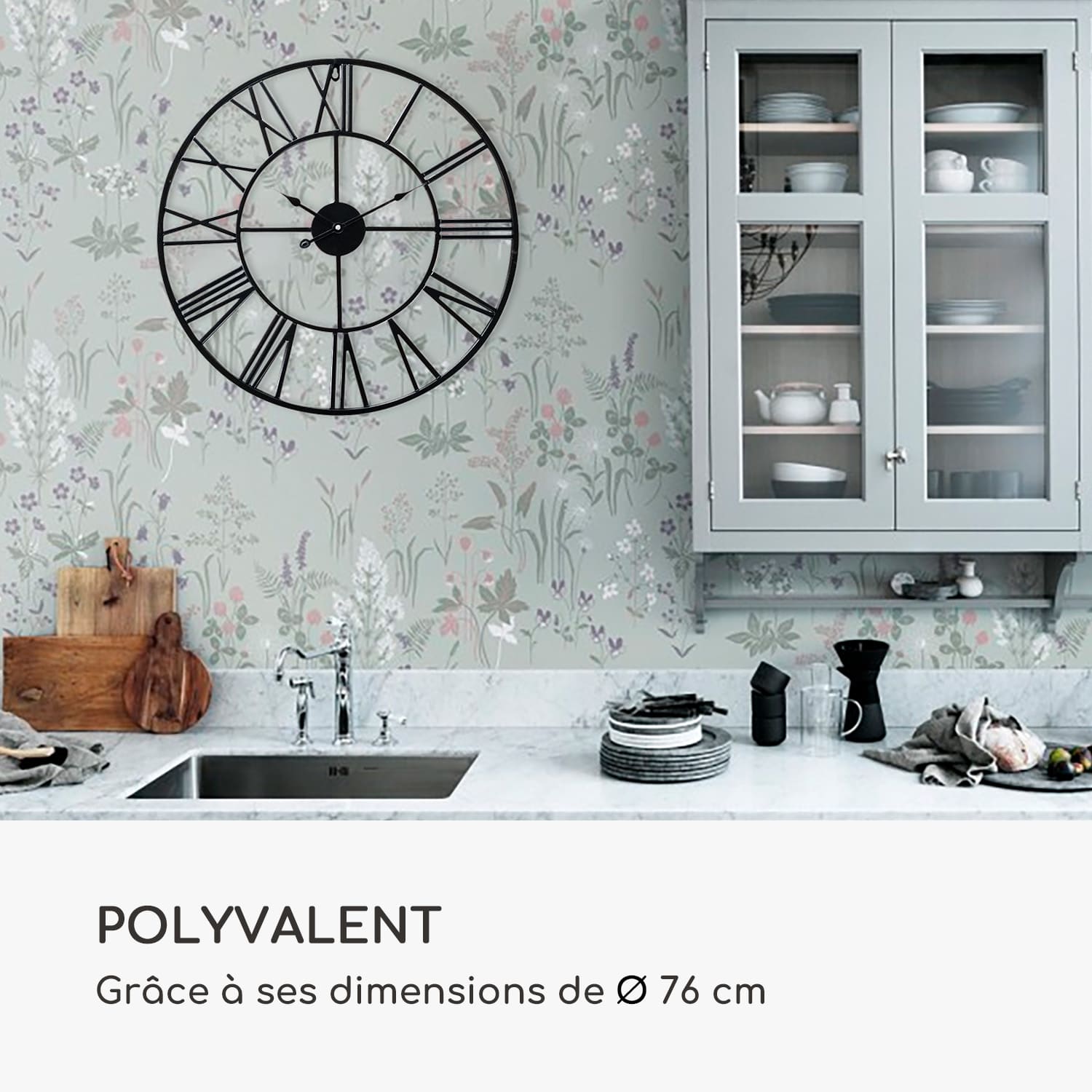 Queensway Horloge murale cadre métallique silencieuse Ø 76 cm