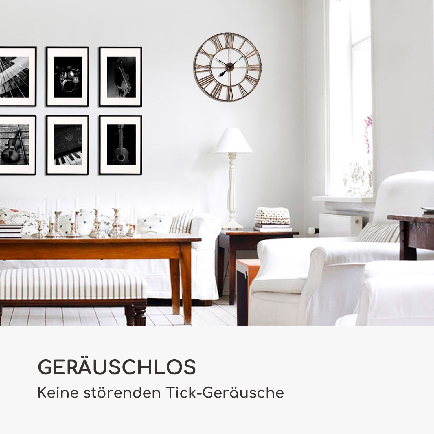 Queensway 80 Wanduhr Metallrahmen geräuschlos Ø 76 cm 