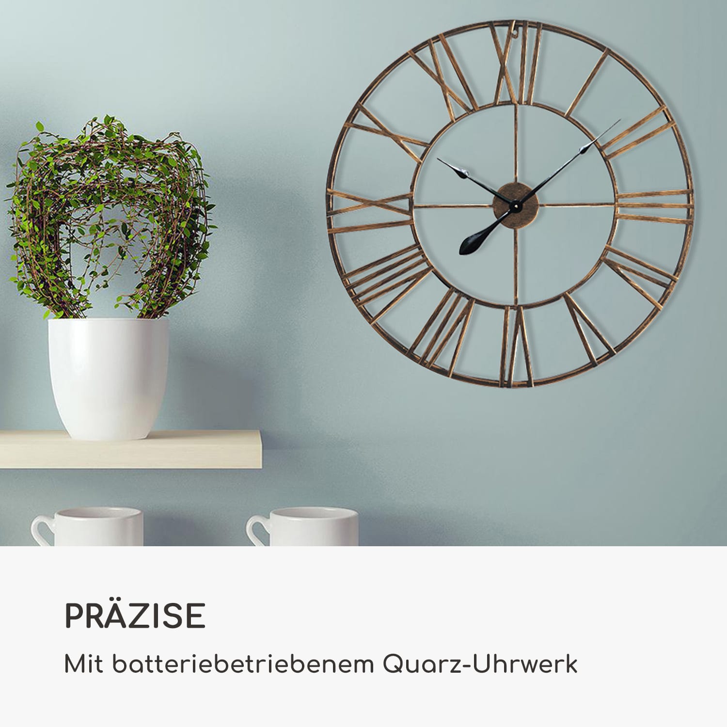 Queensway 80 Wanduhr Metallrahmen geräuschlos Ø 76 cm 