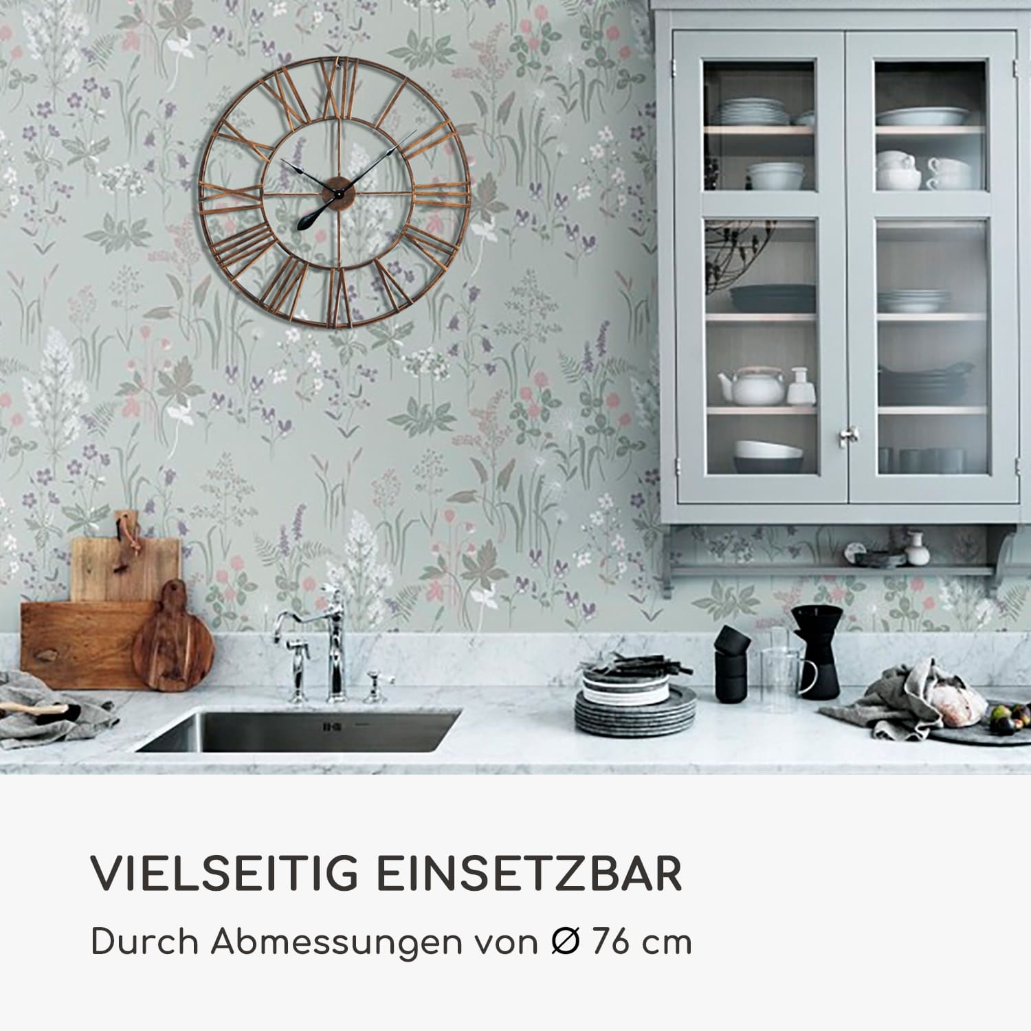 Queensway 80 Wanduhr Metallrahmen geräuschlos Ø 76 cm 