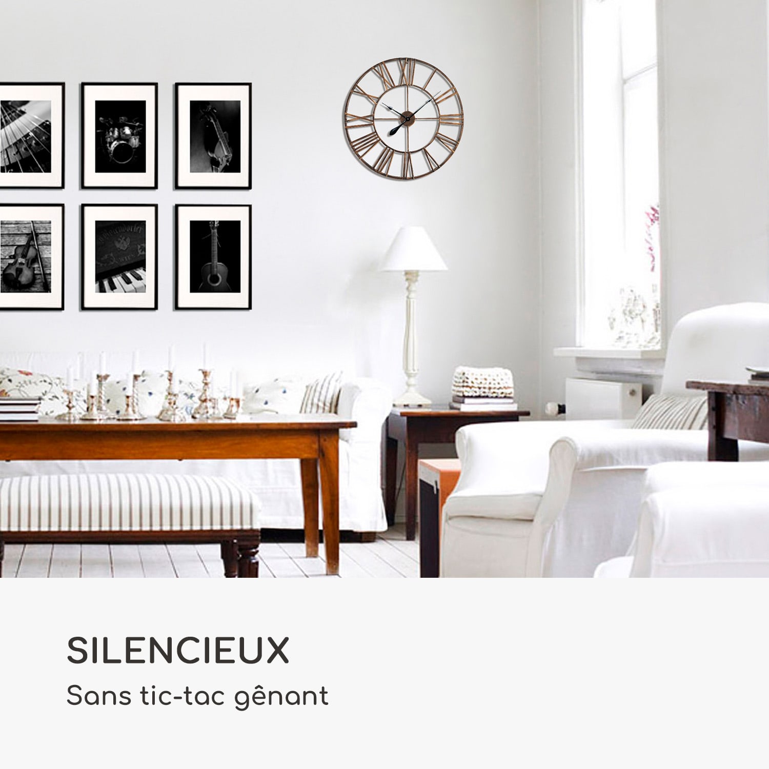 Queensway Horloge murale cadre métallique silencieuse Ø 76 cm 