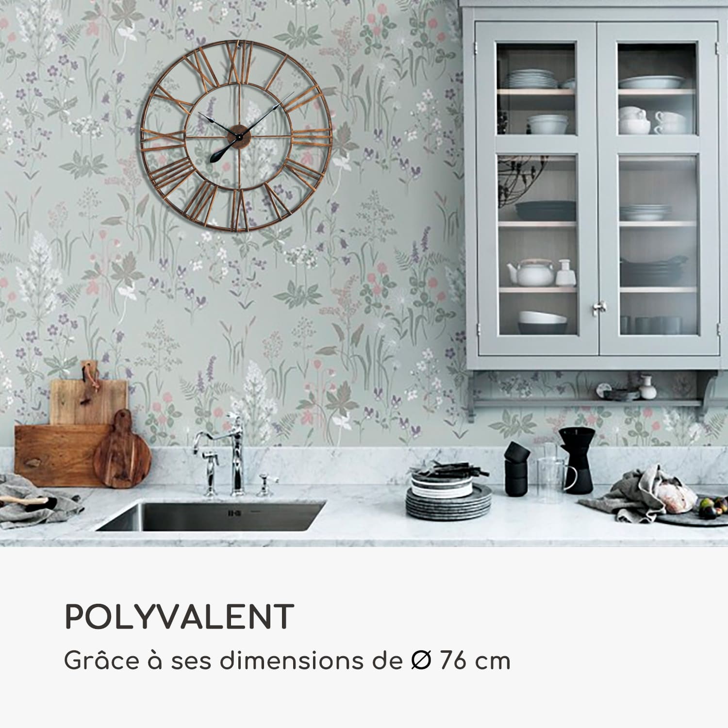 Queensway Horloge murale cadre métallique silencieuse Ø 76 cm 