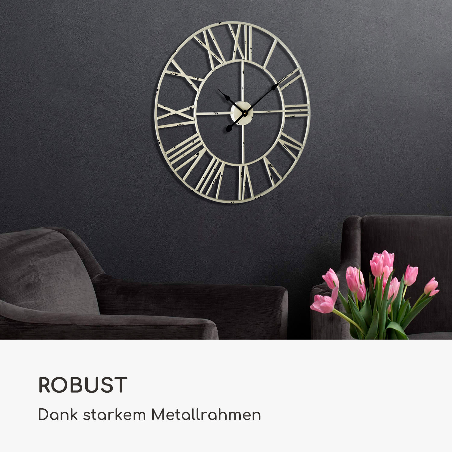 Queensway 80 Wanduhr Metallrahmen geräuschlos Ø 76 cm