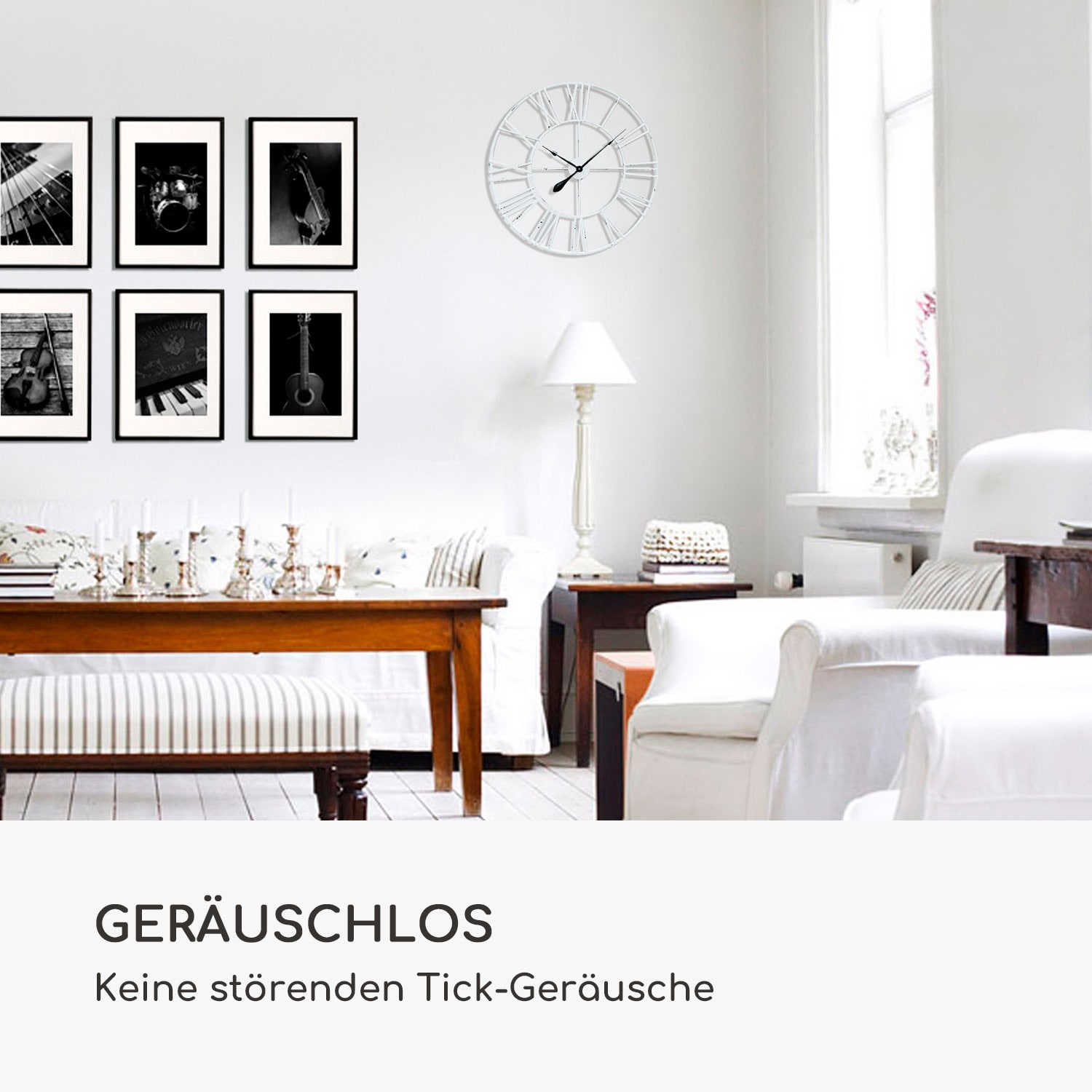 Queensway 80 Wanduhr Metallrahmen geräuschlos Ø 76 cm