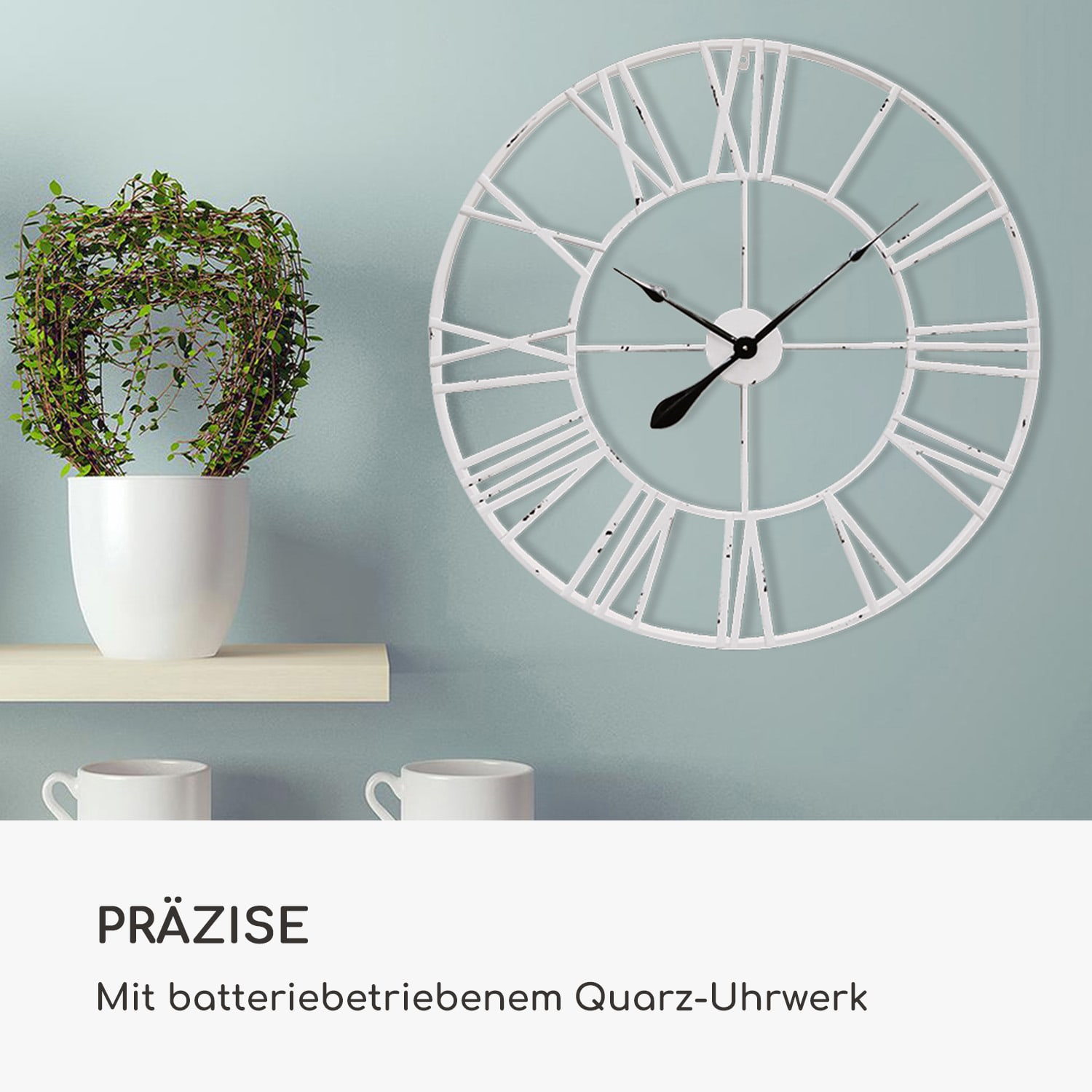 Queensway 80 Wanduhr Metallrahmen geräuschlos Ø 76 cm