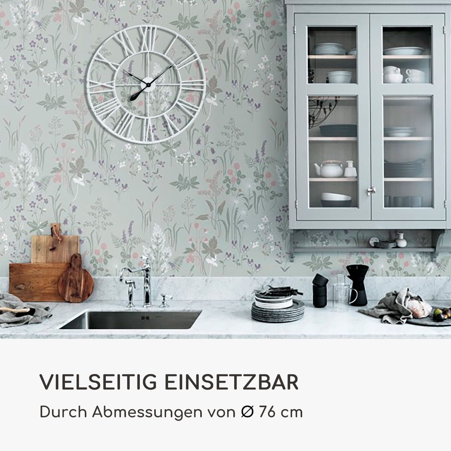 Queensway 80 Wanduhr Metallrahmen geräuschlos Ø 76 cm