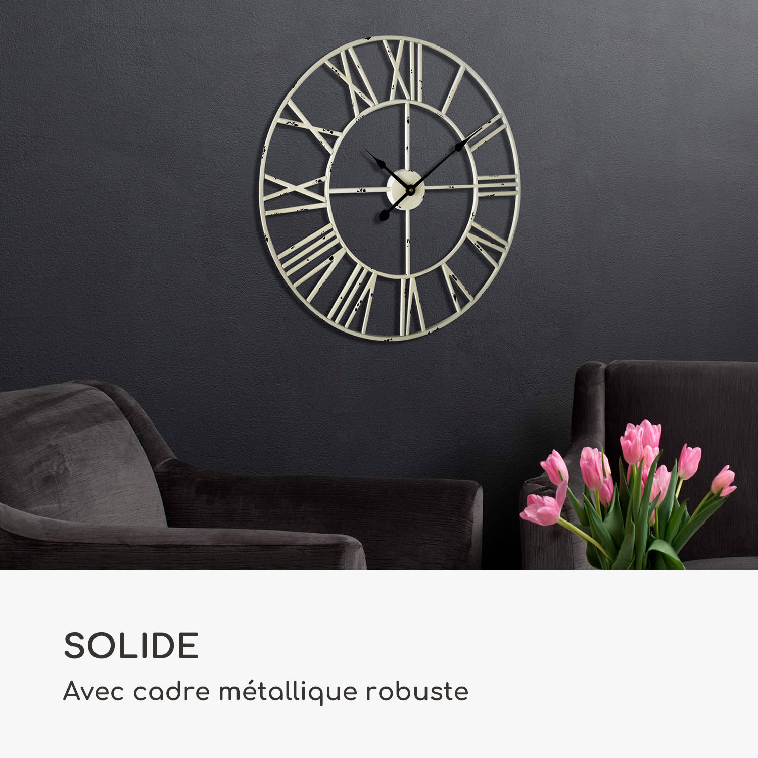 Queensway Horloge murale cadre métallique silencieuse Ø 76 cm