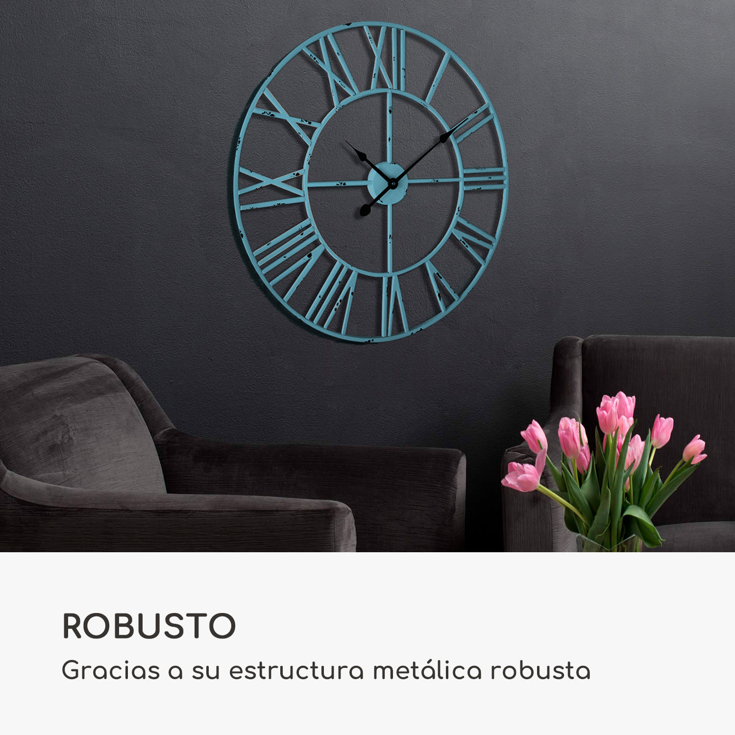 Queensway 80 Reloj de pared marco metálico silencioso 76 cm de diámetro Turquesa