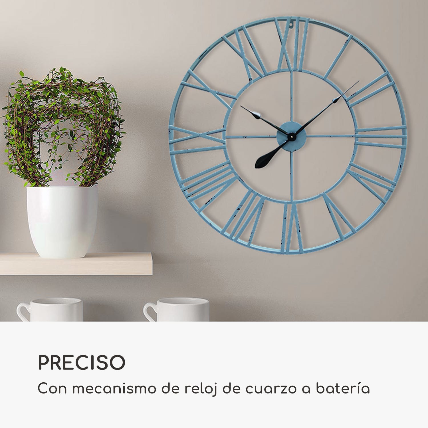 Queensway 80 Reloj de pared marco metálico silencioso 76 cm de diámetro Turquesa