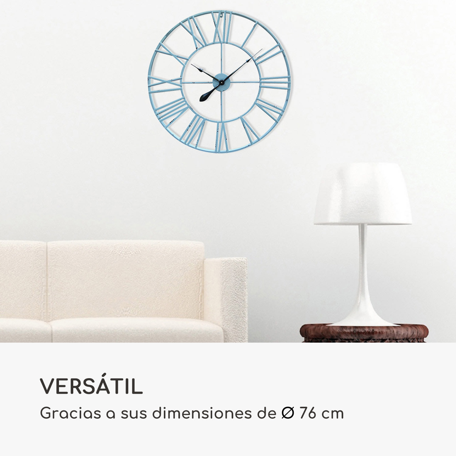 Queensway 80 Reloj de pared marco metálico silencioso 76 cm de diámetro Turquesa