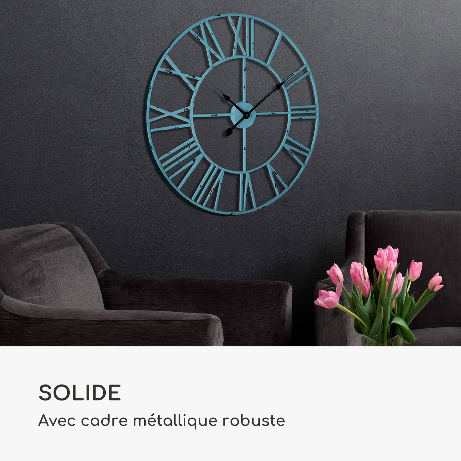 Queensway Horloge murale cadre métallique silencieuse Ø 76 cm Turquoise