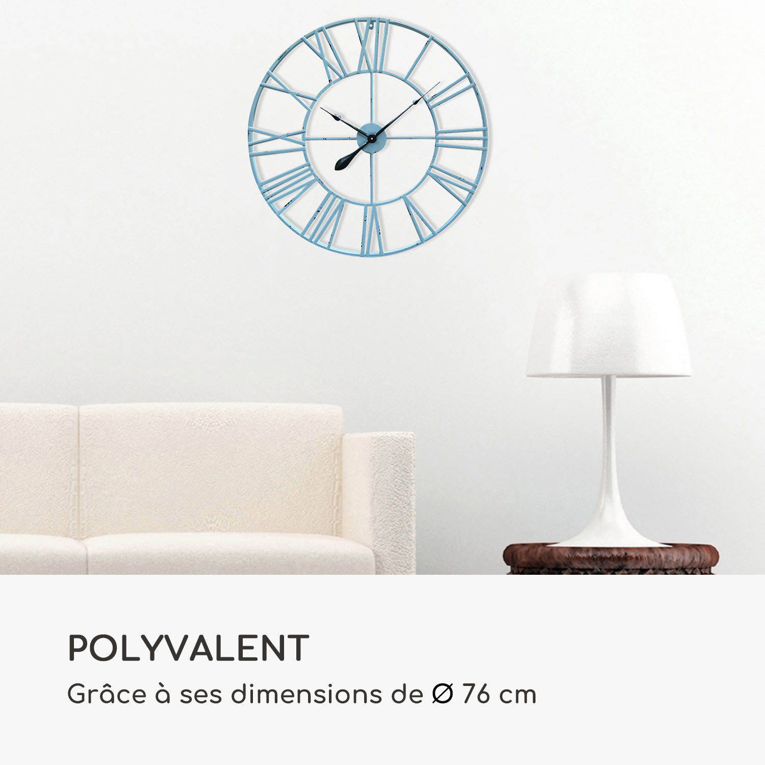 Queensway Horloge murale cadre métallique silencieuse Ø 76 cm Turquoise