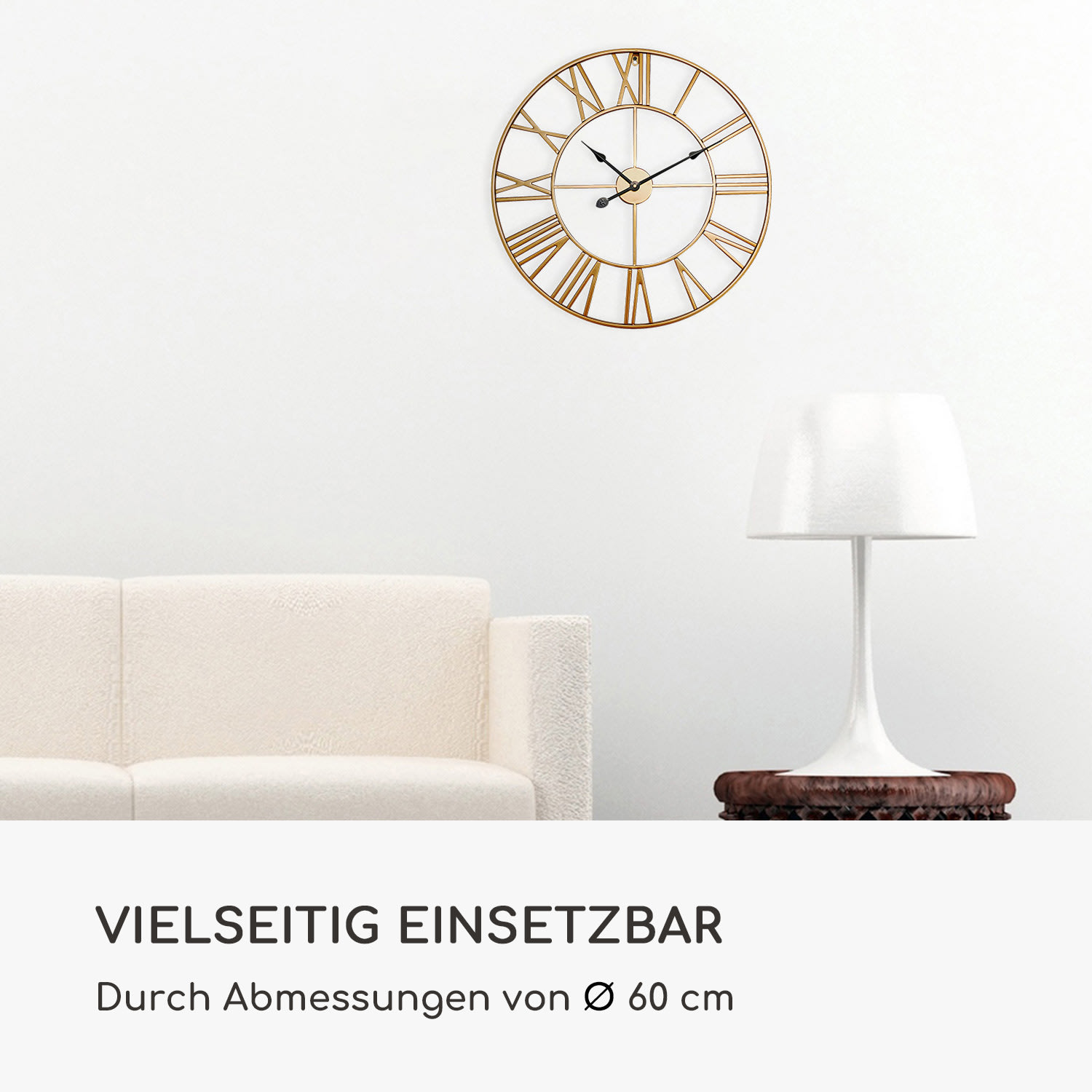 Queensway 60 Wanduhr Metallrahmen geräuschlos Ø 60 cm