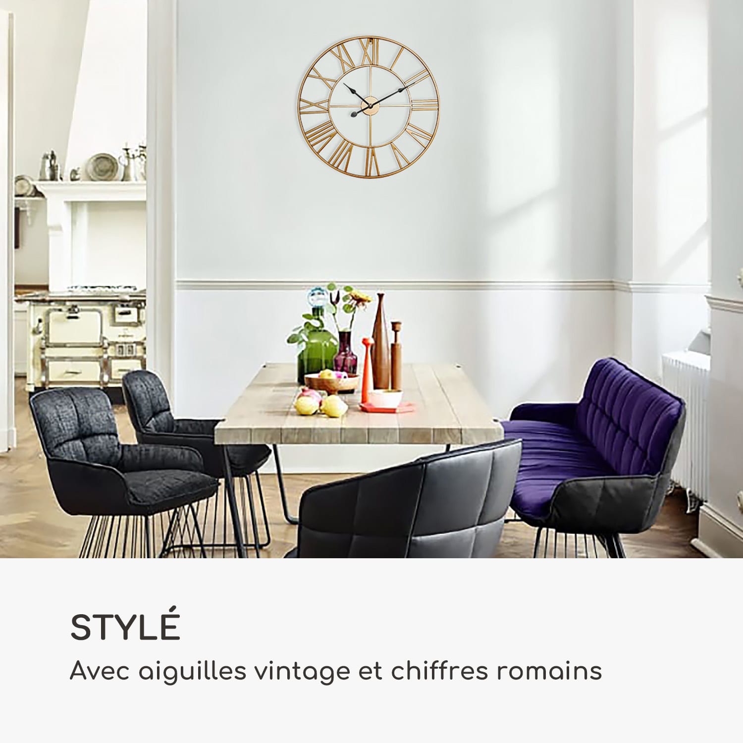 Queensway 60 Horloge murale cadre métallique silencieux Ø 60 cm  Doré