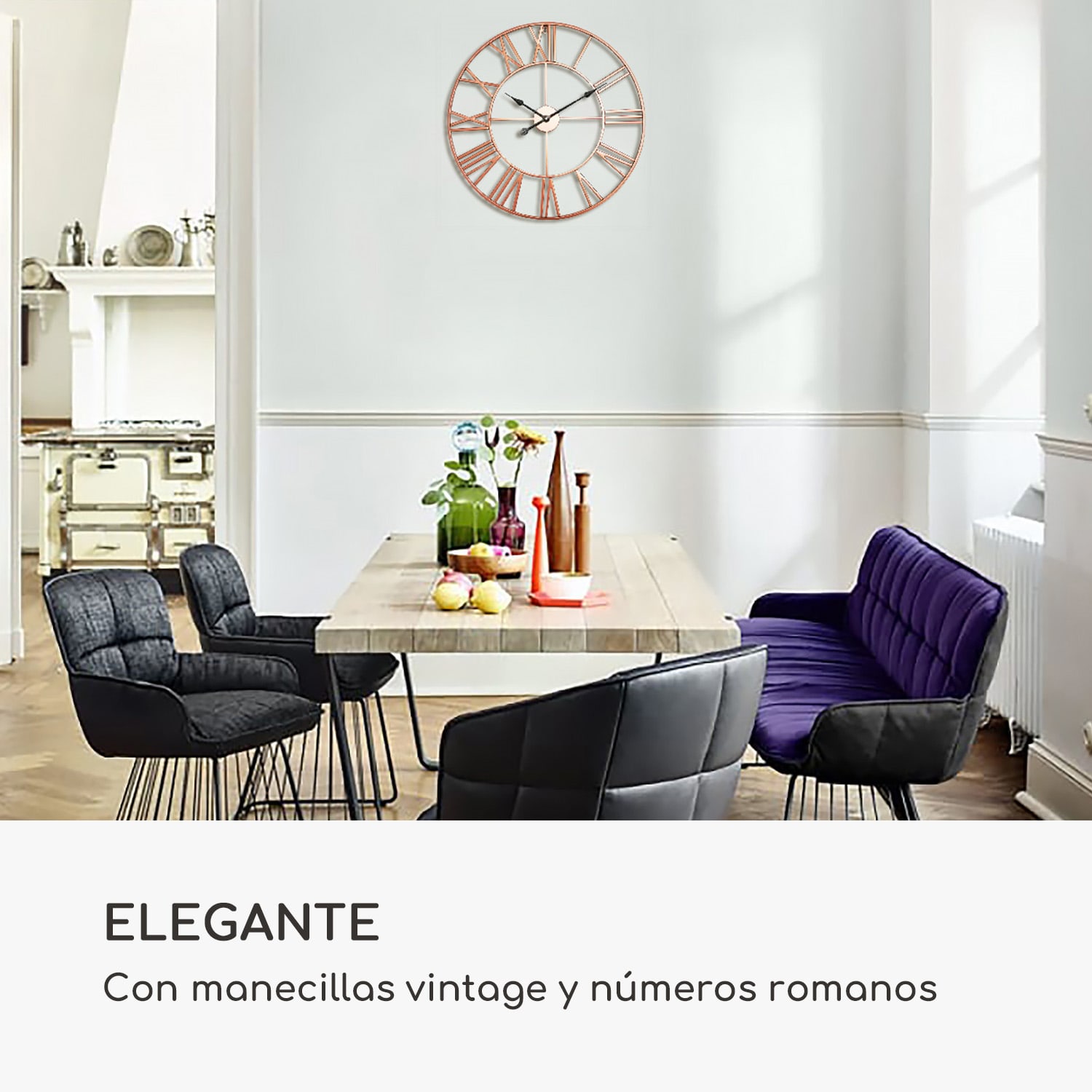 Queensway 60 Reloj de pared marco metálico silencioso 60 cm de diámetro  