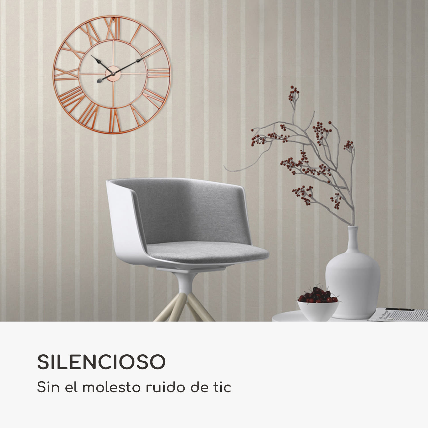 Queensway 60 Reloj de pared marco metálico silencioso 60 cm de diámetro  