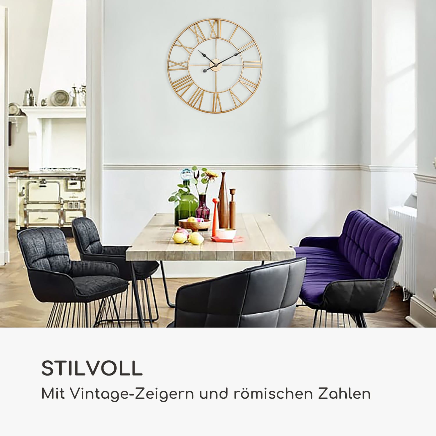 Queensway 80 Wanduhr Metallrahmen geräuschlos Ø 76 cm