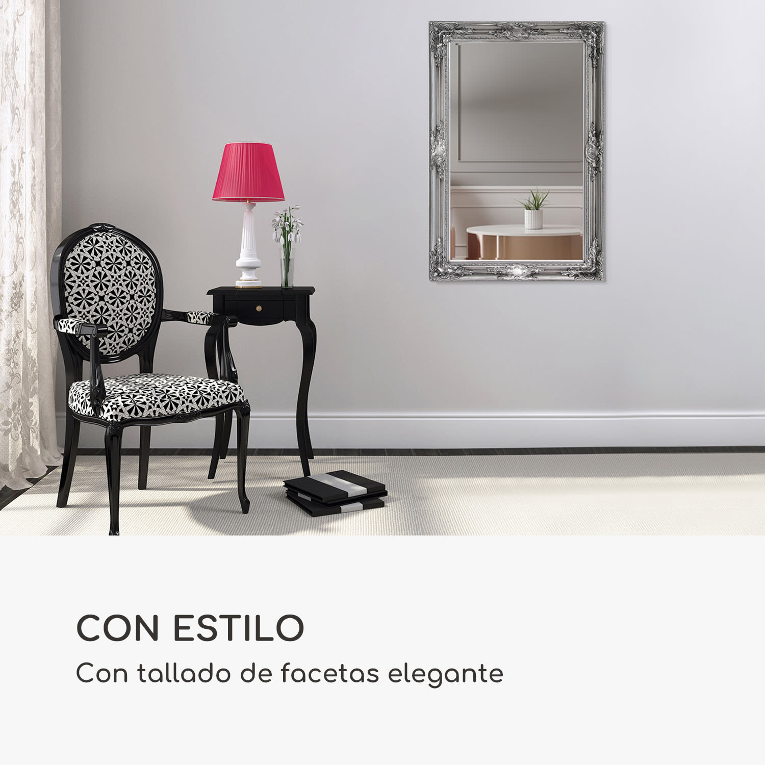 Espejo de pared Manchester Marco de madera maciza Rectangular 90 x 60 cm  