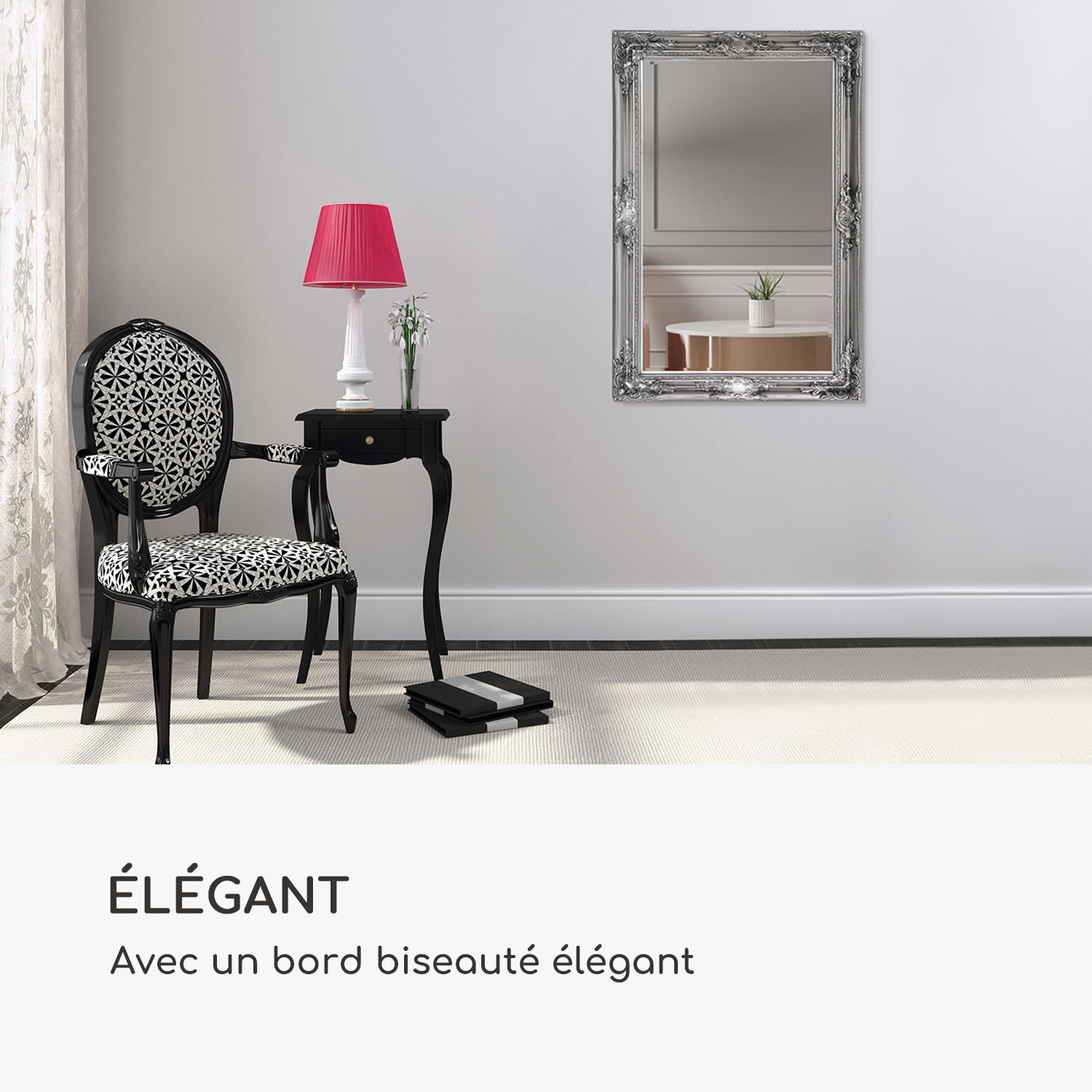 Manchester miroir mural cadre en bois massif rectangulaire 90 x 60 cm