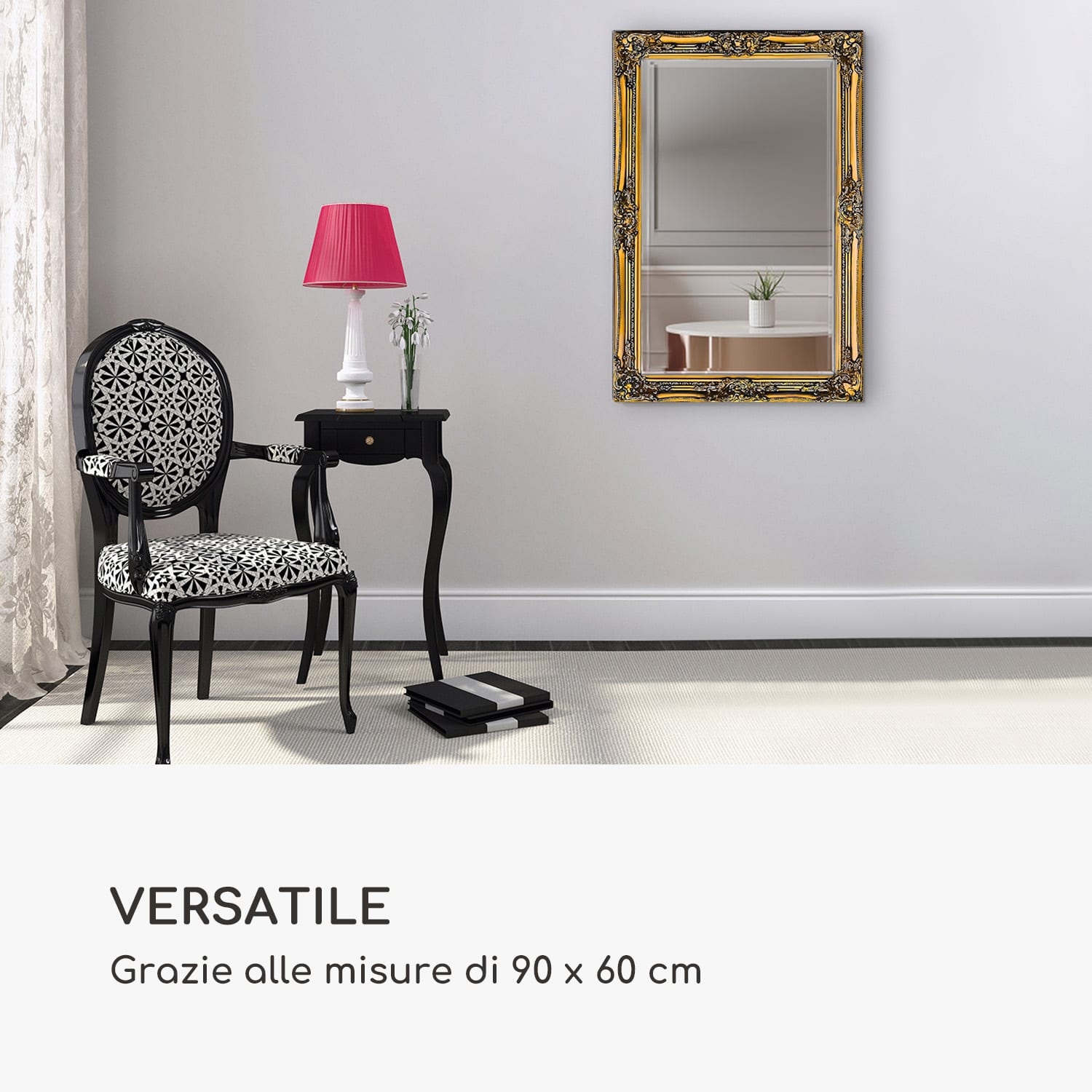 Manchester specchio da parete, cornice in legno massiccio, rettangolare, 90 x 60 cm  