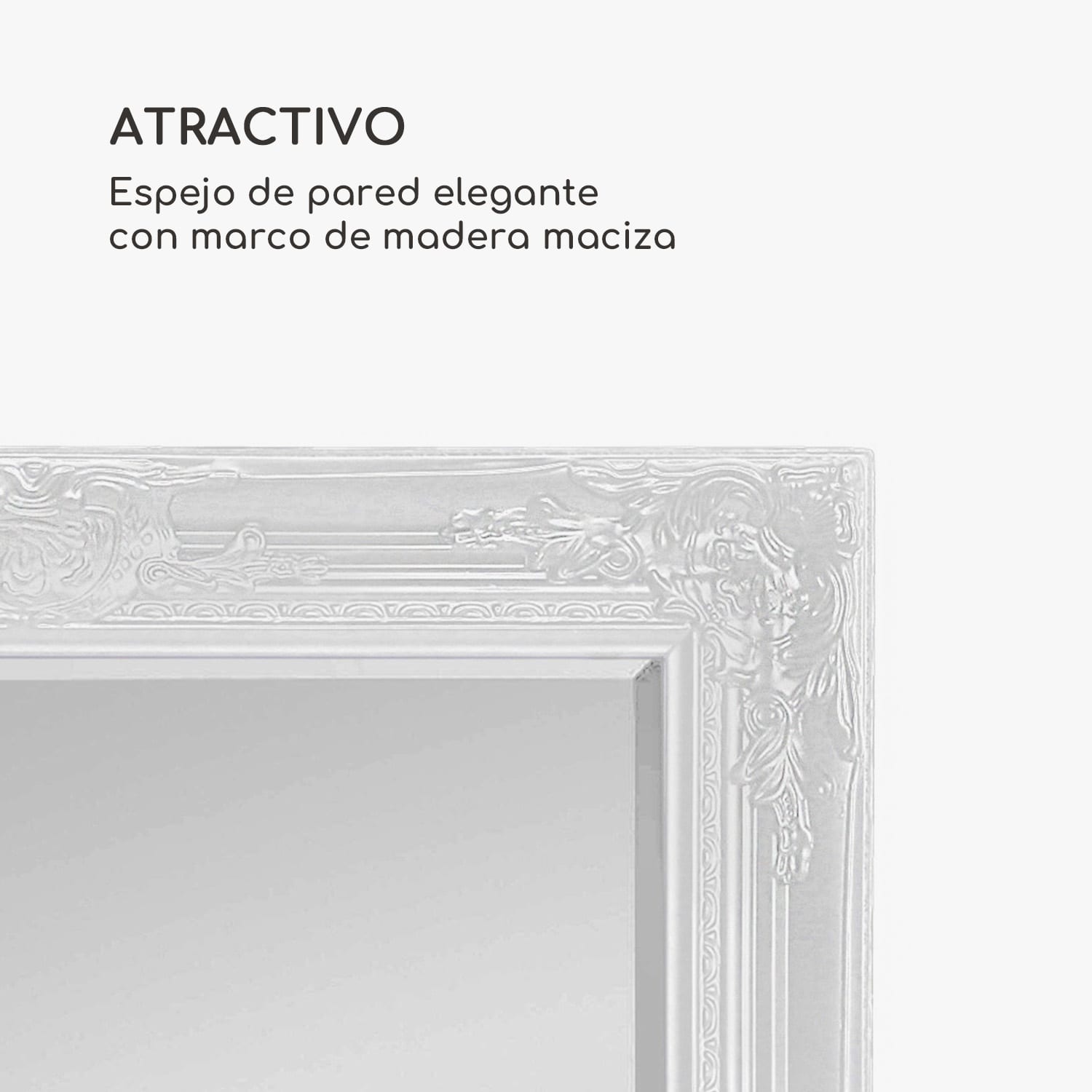 Espejo de pared Manchester Marco de madera maciza Rectangular 90 x 60 cm  Blanco