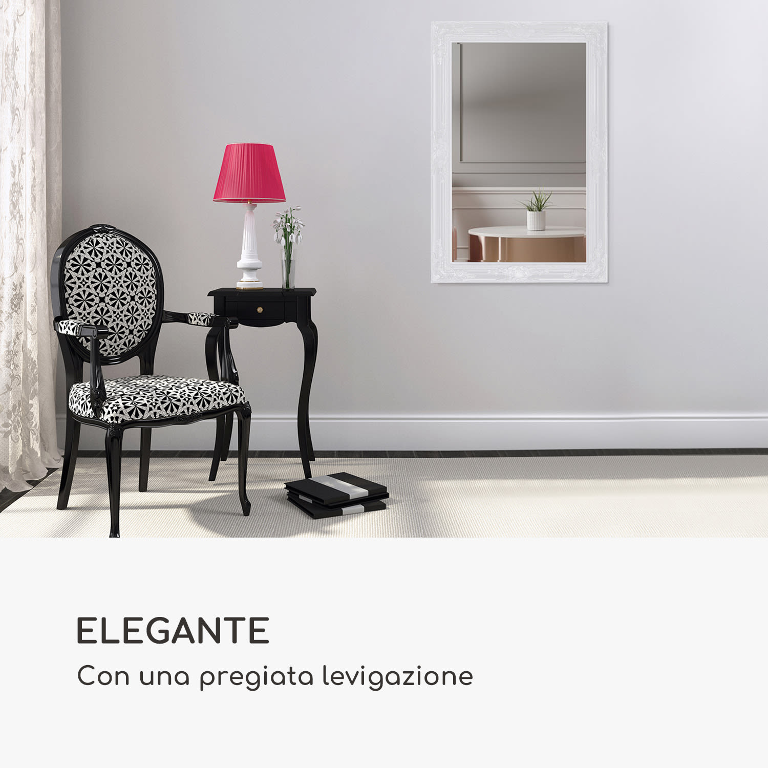 Manchester specchio da parete, cornice in legno massiccio, rettangolare, 90 x 60 cm  Bianco