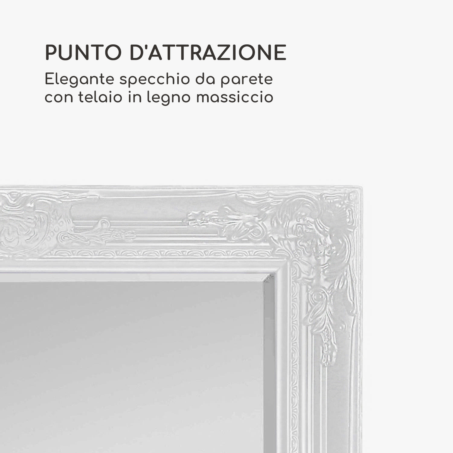 Manchester specchio da parete, cornice in legno massiccio, rettangolare, 90 x 60 cm  Bianco