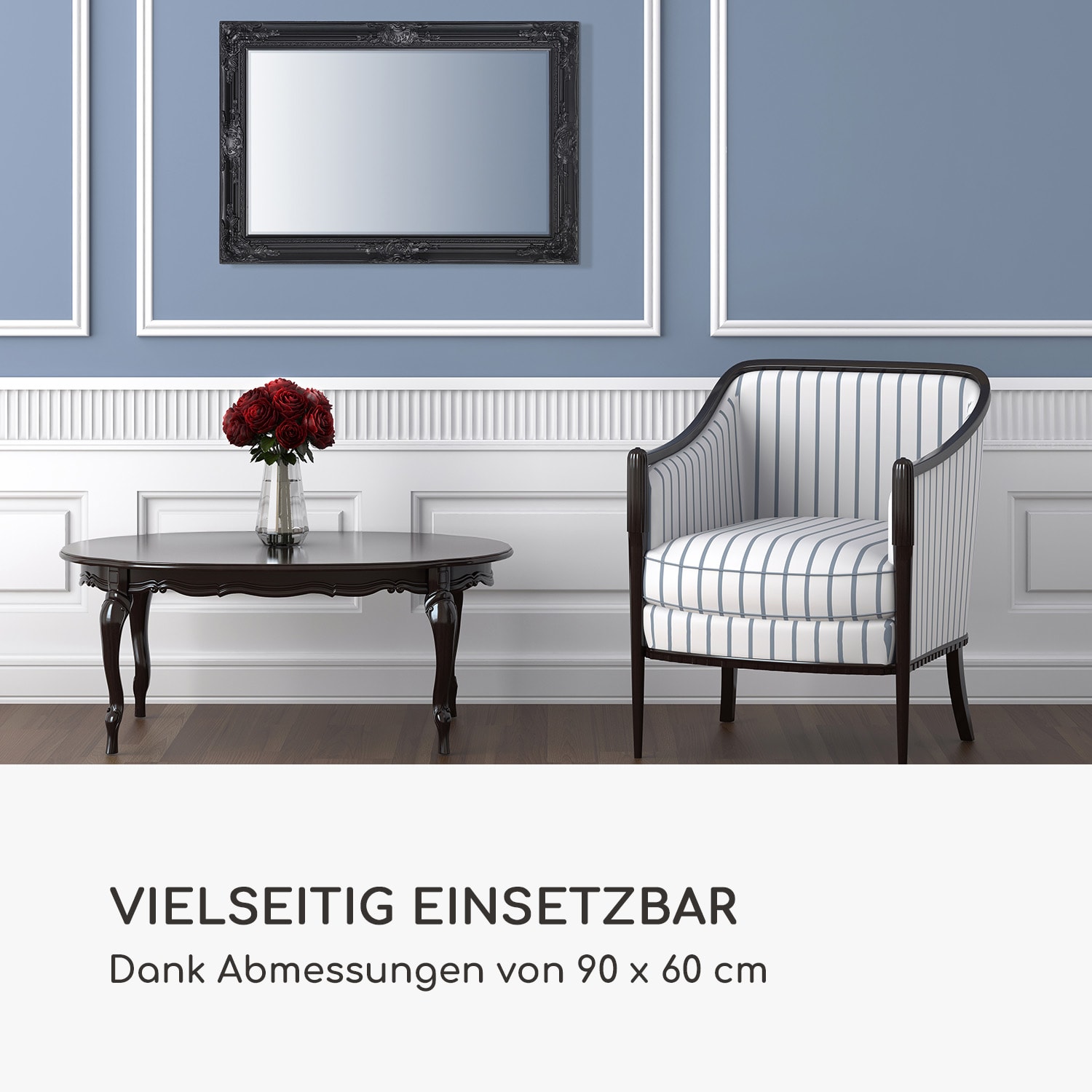 Manchester Wandspiegel Massivholzrahmen rechteckig 90 x 60 cm