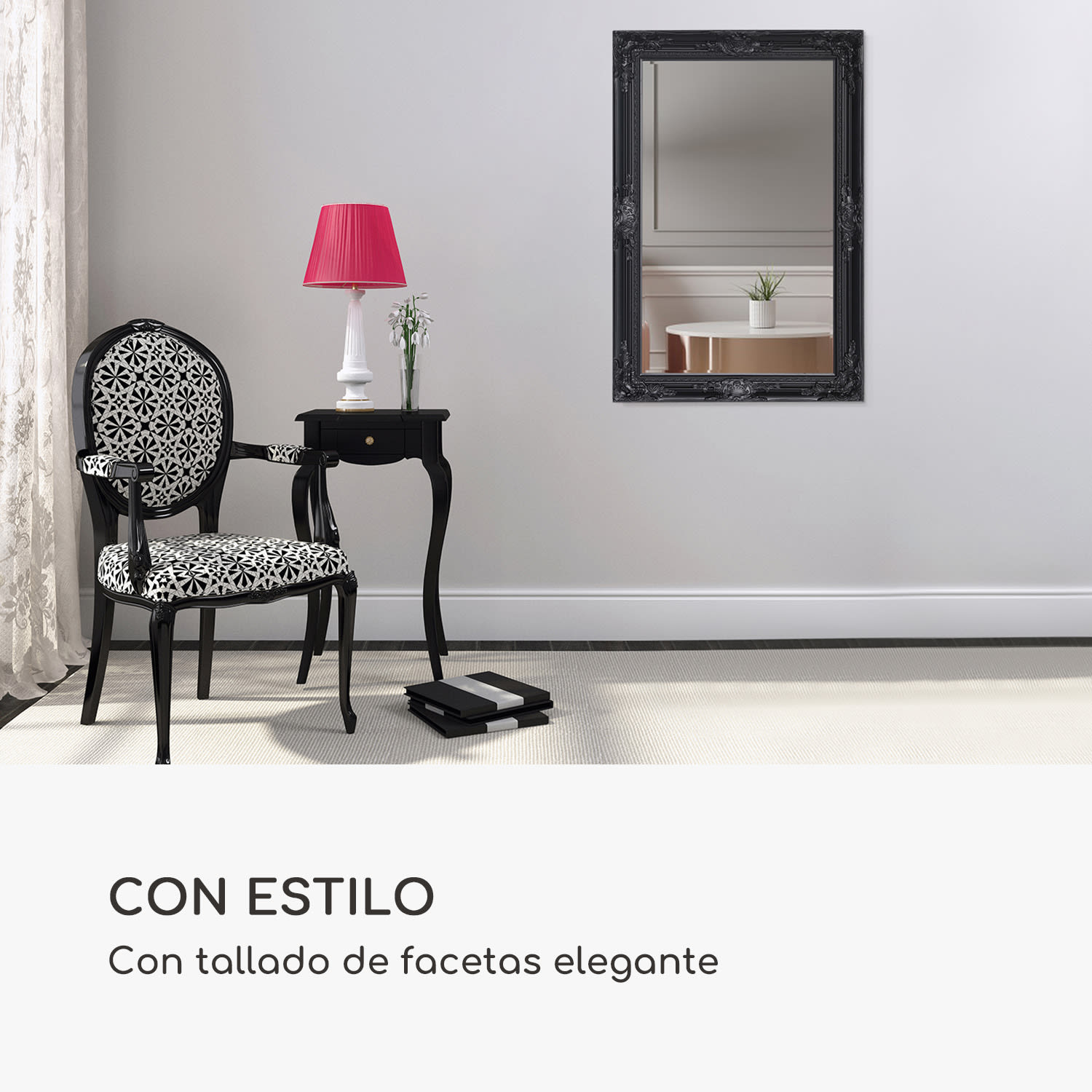 Espejo de pared Manchester Marco de madera maciza Rectangular 90 x 60 cm  