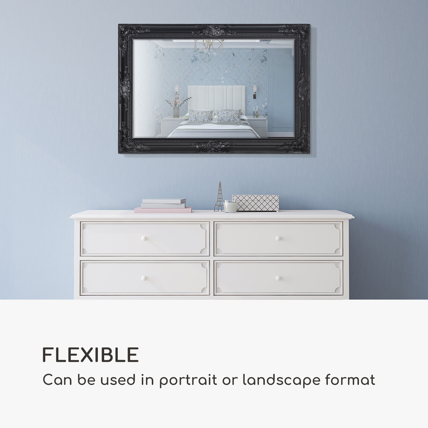 Espelho parede Manchester moldura de madeira maciça rectangular 90 x 60 cm